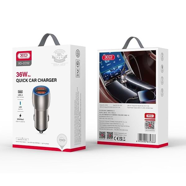 Фото - Автомобильное зарядное устройство XO QC 3.0 36W/2USB + microUSB Black (СC52-M-BK)