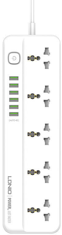 Сетевой фильтр Ldnio 5 р 3 USB 2 m White (SC5614)