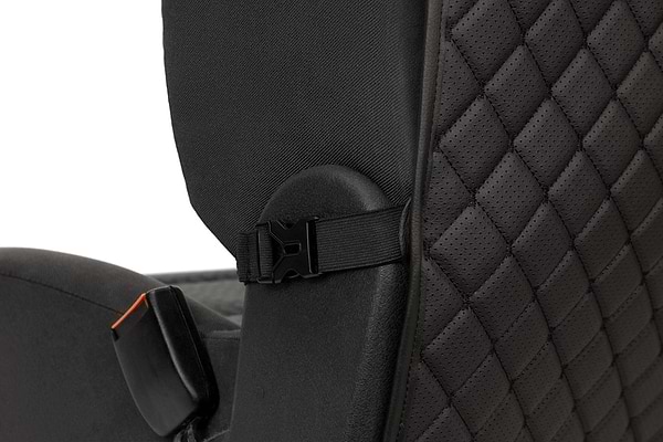 Фото - Накидка на спинку переднього сидіння автомобіля EVAtech ECO чорна з чорною ниткою, чорний кант SCFSBBB