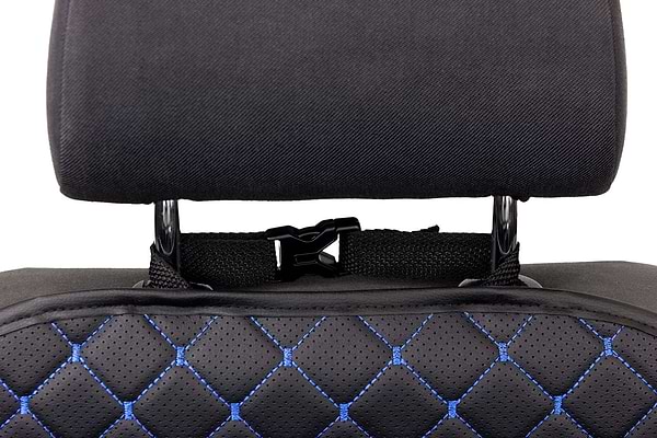 Фото - Накидка на спинку переднього сидіння автомобіля EVAtech ECO чорна з синьою ниткою, чорний кант SCFSBLB