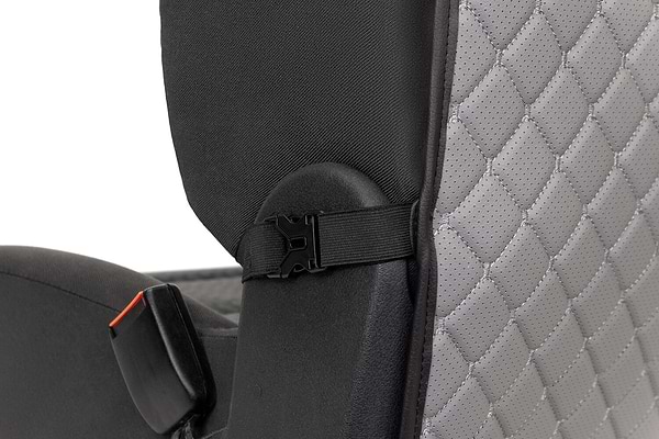 Фото - Накидка на спинку переднього сидіння автомобіля EVAtech ECO сіра з сірою ниткою, чорний кант SCFSGGB