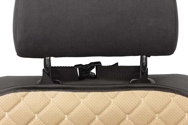 Фото - Накидка на спинку переднього сидіння автомобіля EVAtech ECO бежева з бежевою ниткою, чорний кант SCFSIIB