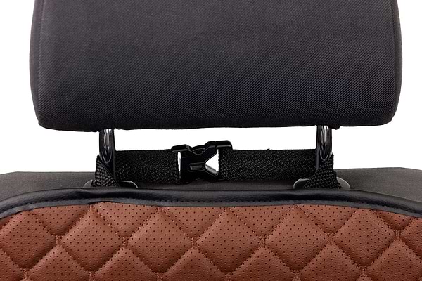 Фото - Накидка на спинку переднього сидіння автомобіля EVAtech ECO коричнева з коричневою ниткою, чорний кант SCFSZZB