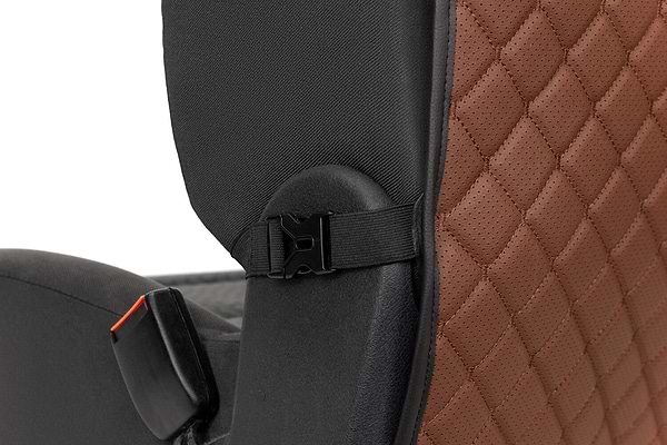 Фото - Накидка на спинку переднього сидіння автомобіля EVAtech ECO коричнева з коричневою ниткою, чорний кант SCFSZZB