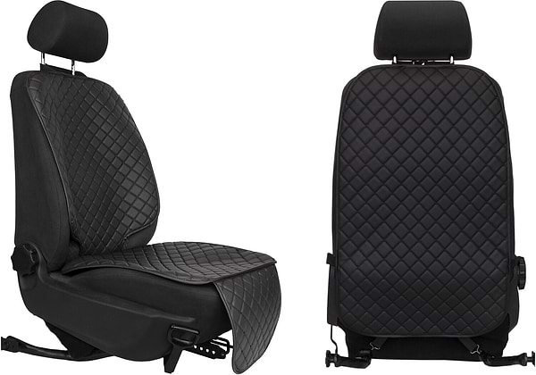 Фото - Комплект накидок под детское автокресло и на спинку переднего сиденья автомобиля EVAtech ECO черная с черной нитью, черный кант SCKIDBBB