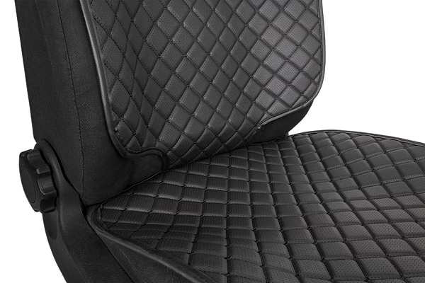 Фото - Комплект накидок под детское автокресло и на спинку переднего сиденья автомобиля EVAtech ECO черная с черной нитью, черный кант SCKIDBBB