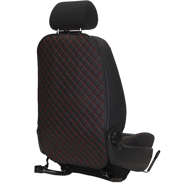 Фото - Комплект накидок под детское автокресло и на спинку переднего сиденья автомобиля EVAtech ECO черная с красной нитью, черный кант SCKIDBRB