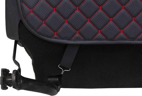 Фото - Комплект накидок под детское автокресло и на спинку переднего сиденья автомобиля EVAtech ECO черная с красной нитью, черный кант SCKIDBRB