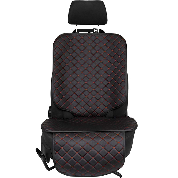 Фото - Комплект накидок под детское автокресло и на спинку переднего сиденья автомобиля EVAtech ECO черная с красной нитью, черный кант SCKIDBRB