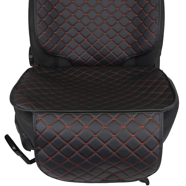 Фото - Комплект накидок под детское автокресло и на спинку переднего сиденья автомобиля EVAtech ECO черная с красной нитью, черный кант SCKIDBRB