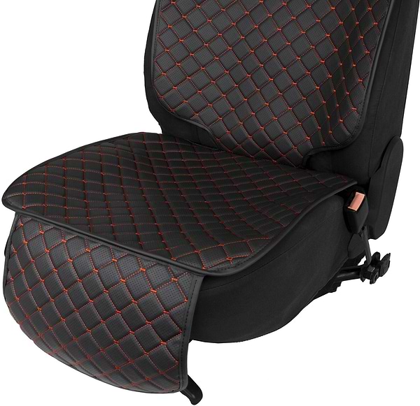 Фото - Комплект накидок под детское автокресло и на спинку переднего сиденья автомобиля EVAtech ECO черная с красной нитью, черный кант SCKIDBRB