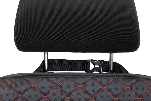 Фото - Комплект накидок под детское автокресло и на спинку переднего сиденья автомобиля EVAtech ECO черная с красной нитью, черный кант SCKIDBRB