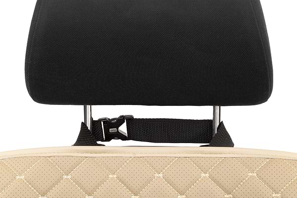 Фото - Комплект накидок под детское автокресло и на спинку переднего сиденья автомобиля EVAtech ECO бежевая с бежевой нитью, бежевый кант SCKIDIII