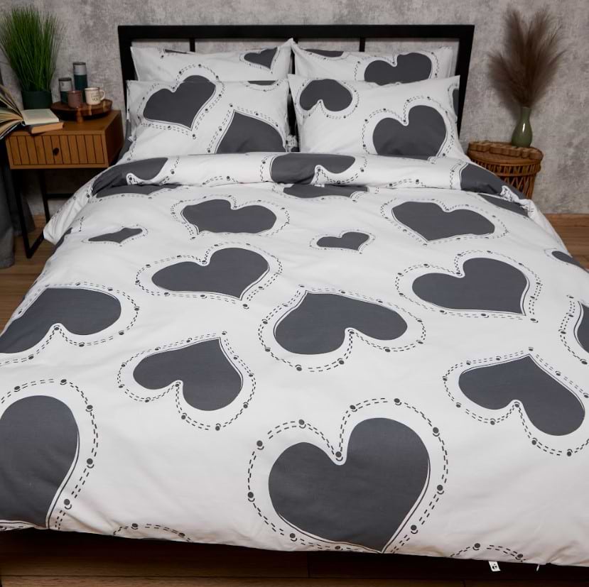 Комплект постельного белья Moon&Star Бязь Gold Люкс Grey Love 175х210 нав. 2х70х70 (MS-820009352)