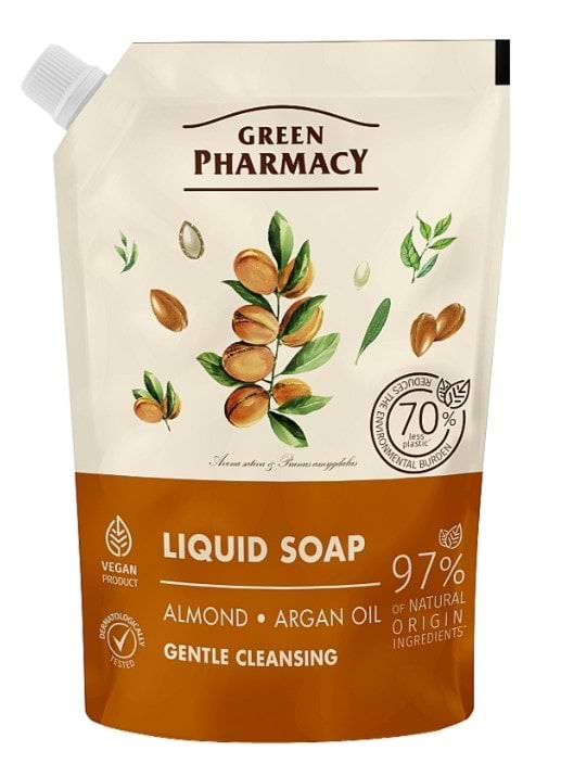 Рідке мило для рук Green Pharmacy 460 мл дой-пак мигдаль та арганова олія EN (4823015945793)