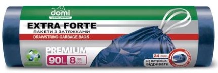 Пакет для сміття DOMI з затяжкою, 90 л, 8 шт - Фото 1