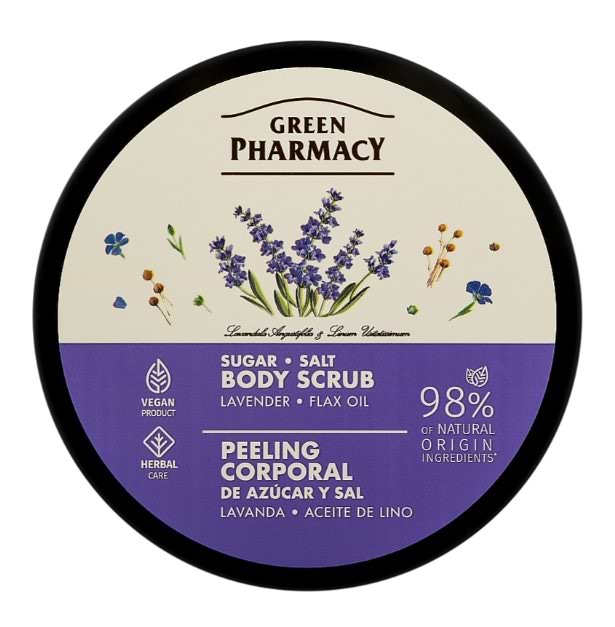 Скраб для тіла Green Pharmacy цукрово-сольовий Лаванда та олія льону  200 мл (4823015945366)