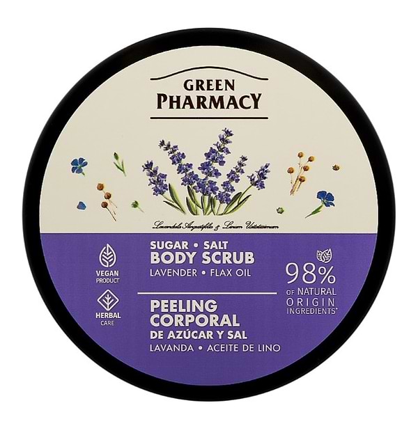 Фото - Скраб для тела Green Pharmacy сахарно-солевой Лаванда и масло льна 200 мл (4823015945366)