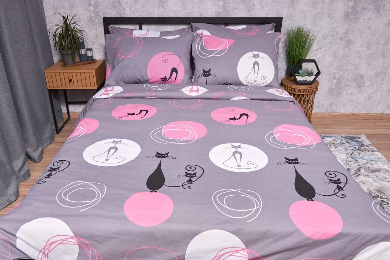 Комплект постельного белья Moon&Star Бязь Gold Люкс Mauve Cats King Size 220x240 (MS-820002616)