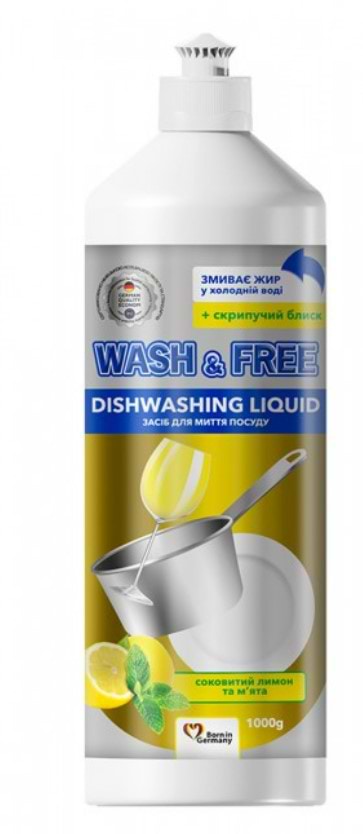 Средство для ручного мытья посуды WASH & FREE Лимон и мята 1000г - Фото 1