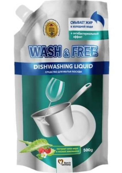 Засіб для ручного миття посуду WASH & FREE Екстракт алое вера та лісової суниці (DOYPACK) 500г - Фото 1