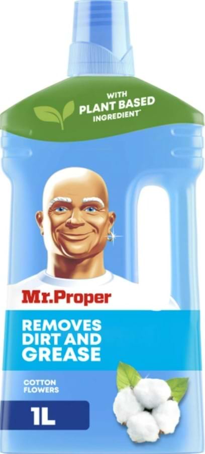Засіб по догляду за підлоговими покриттями Mr. Proper MR PROPER Рідкий миючий засіб для прибирання підлоги та стін Квітки Бавовни 1л - Фото 1