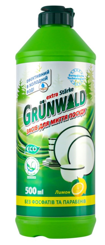 Засіб для ручного миття посуду GRUNWALD Лимон 500мл - Фото 1