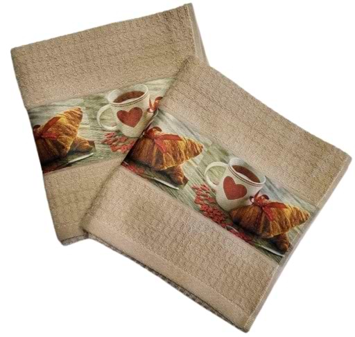 Фото - Рушник кухонний Aisha махровий бежевий цифр.друк Круасан 40х60 Фото - Рушник кухонний Aisha махровий бежевий цифр.друк Круасан 40х60