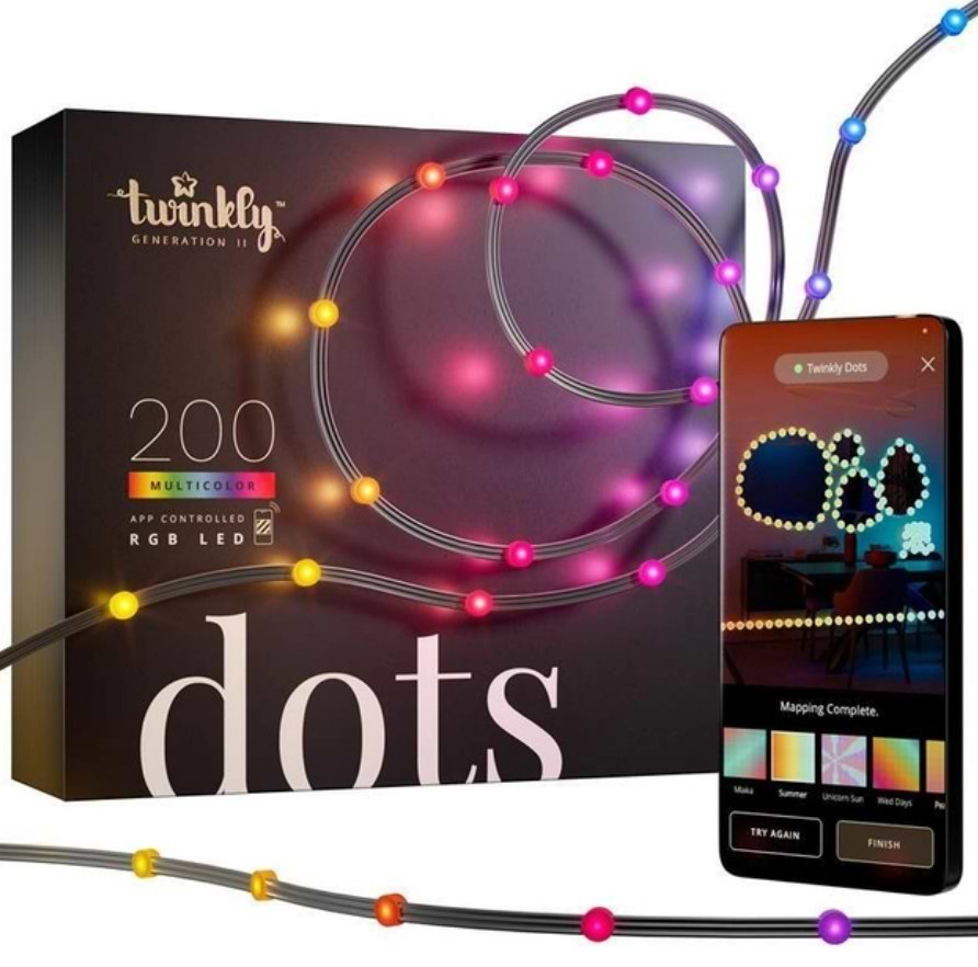 Гірлянда лінійна Twinkly Smart LED Dots Lights RGB 200 Gen II IP44 10 м прозорий кабель (TWD200STP-BEU)