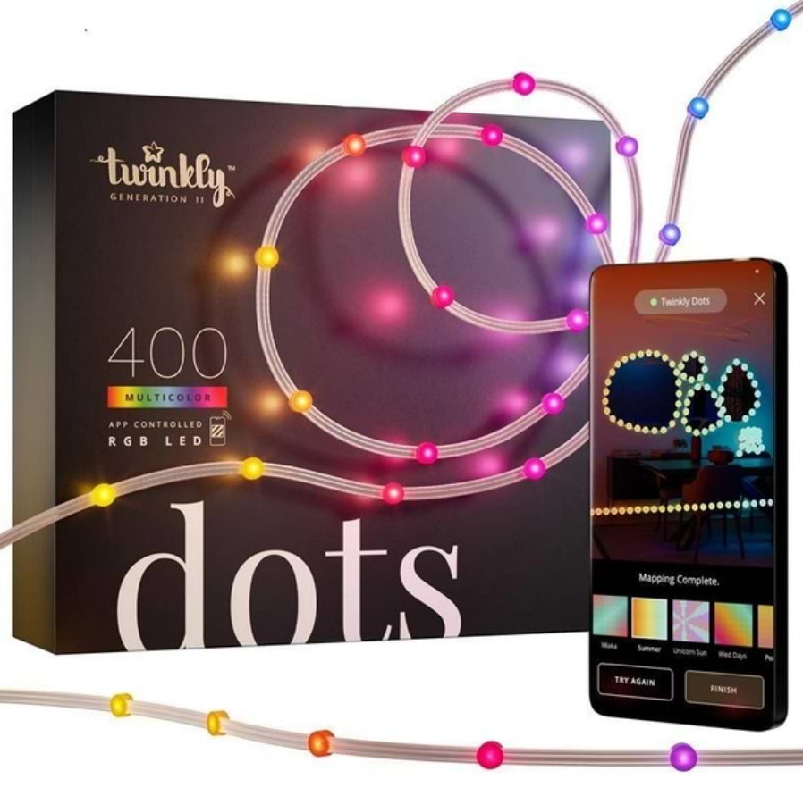 Гірлянда лінійна Twinkly Smart LED Dots Lights RGB 400 Gen II IP44 20 м прозорий кабель (TWD400STP-TEU)