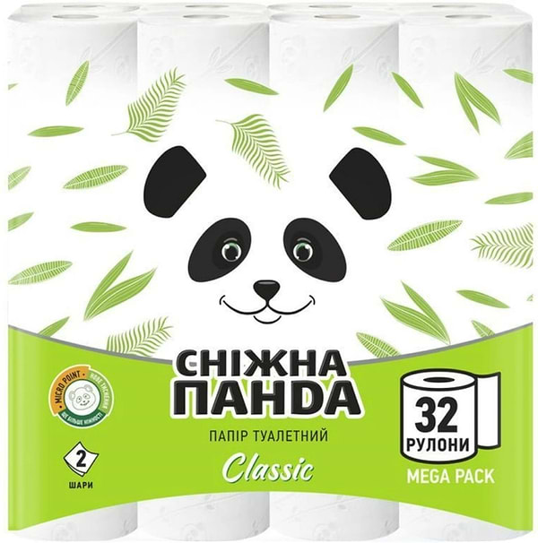 Фото - Туалетний папір Сніжна панда Classic, 2 шари 32 рулони (4820183971593)