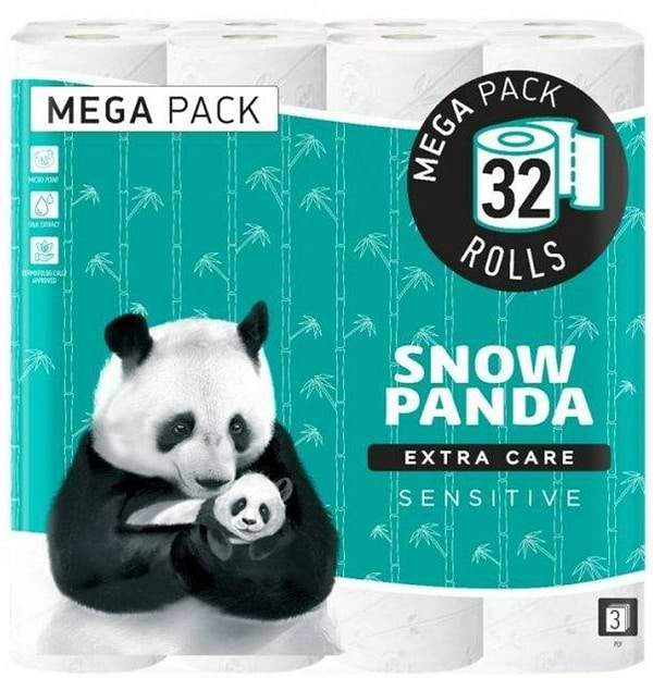 Фото - Туалетная бумага Сніжна панда Extra Care Sensitive 3 слоя 32 рулона (4820183971586)
