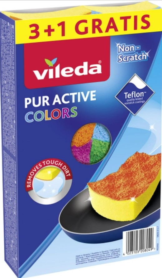 Фото - Набір губок поролонових для миття посуду Vileda PurActive Color 4 шт. (4023103208049)