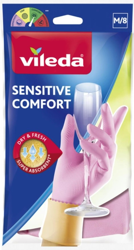 Фото - Рукавички латексні Vileda Sensitive Comfort М (8001940003320)