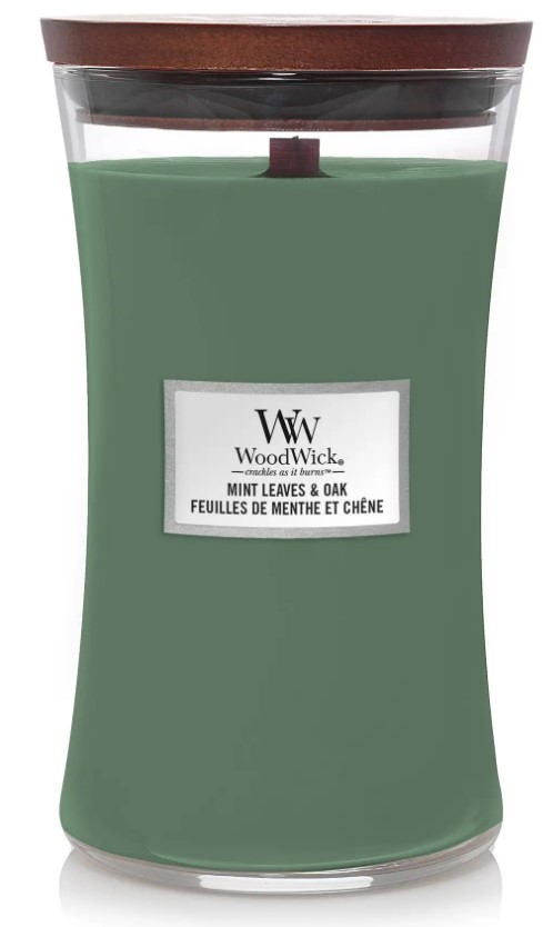 Свеча стекло Woodwick Large Mint Leaves & Oak (Листья Мяты и Дуб) 609г (1721687E) - Фото 1