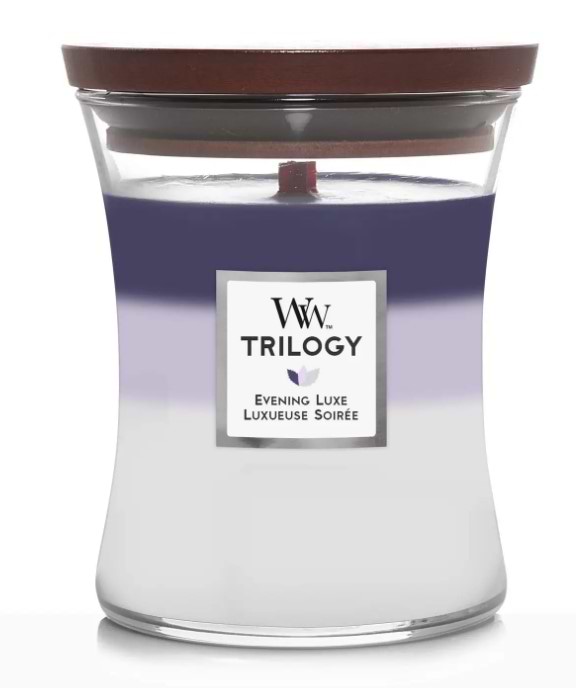 Фото - Свічка скло Woodwick Medium Trilogy Evening Luxe (Вечірній Люкс) 275г (1743627E)