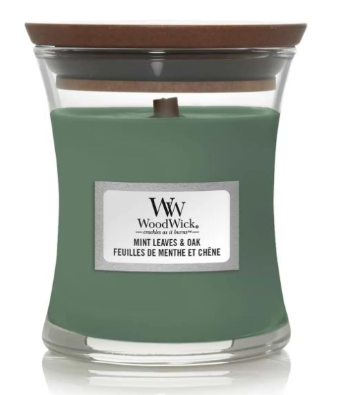 Свічка скло Woodwick Mini Mint Leaves & Oak (Листя М'яти та Дуб) 85г (1721690E) - Фото 1