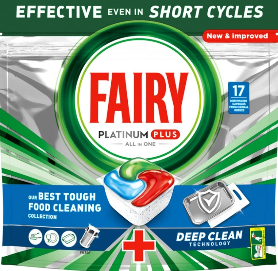 Таблетка для посудомийної машини Fairy Platinum Плюс Все в Одному Свіжий трав`яний бриз 17шт - Фото 1