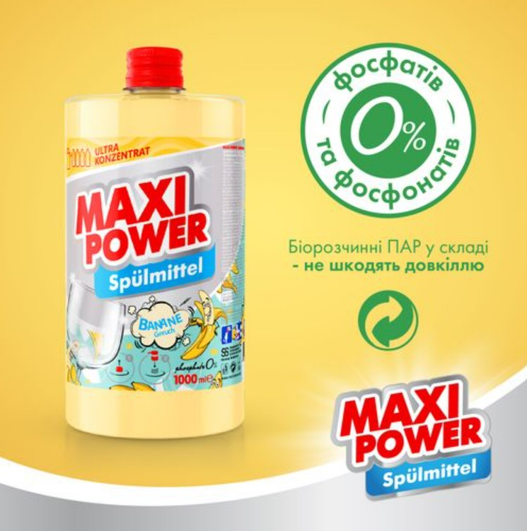Фото - Средство для ручного мытья посуды Maxi Power Банан запаска 1 л (4823098411987)