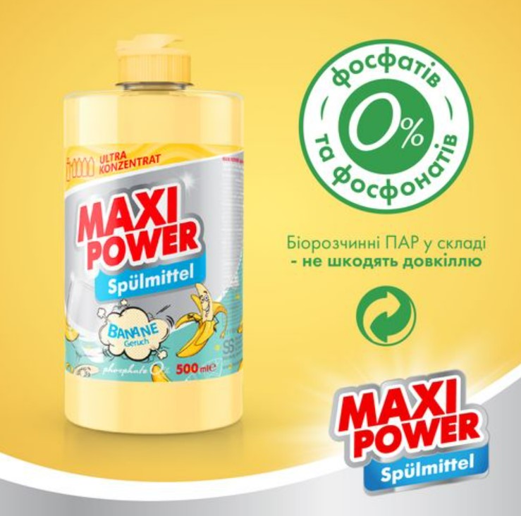 Фото - Средство для ручного мытья посуды Maxi Power Банан 500 мл (4823098411956)