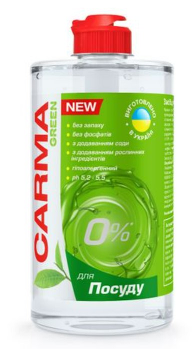 Засіб для ручного миття посуду Carma Грін 500 мл (4823098414872) - Фото 1
