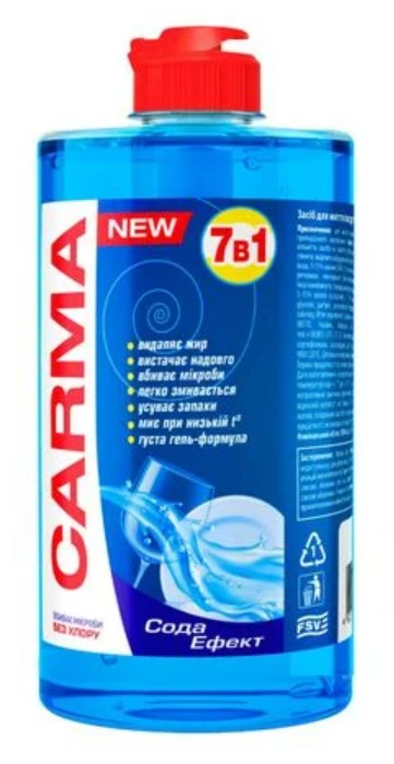 Засіб для ручного миття посуду Carma Сода Ефект 500 мл (4823098413707) - Фото 1