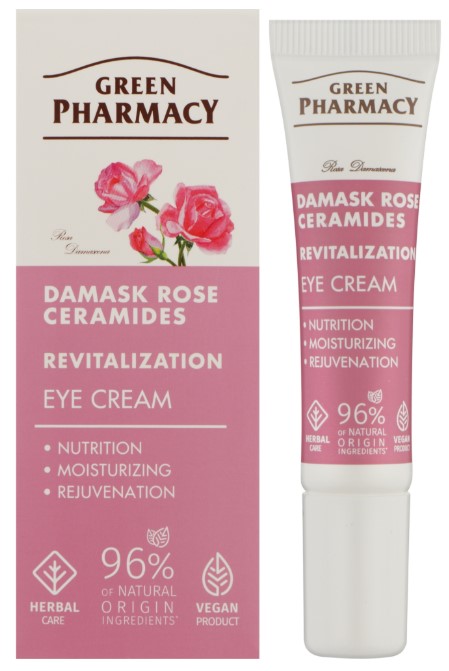 Крем для шкіри навколо очей Green Pharmacy 15 мл Дамаська троянда + кераміди (5901845509558)