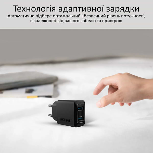 Фото - Мережевий зарядний пристрій Promate Biplug.black