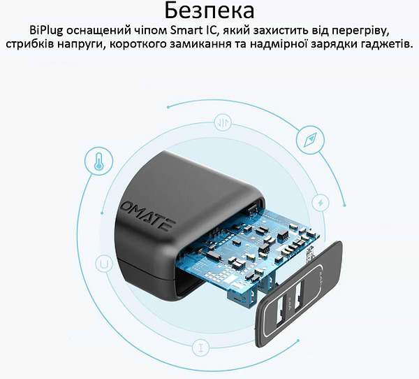 Фото - Мережевий зарядний пристрій Promate Biplug.black