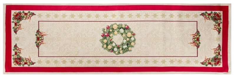 Скатертина раннер Lefard гобеленовий новорічний з люрексом Corona natale 47x140 см (716-155)