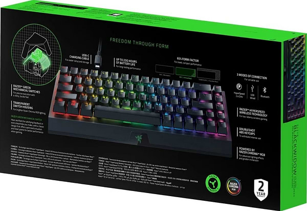Фото - Клавиатура беспроводная игровая Razer BlackWidow V3 Mini Hyperspeed Green Switch RU (RZ03-03891600-R3R1)