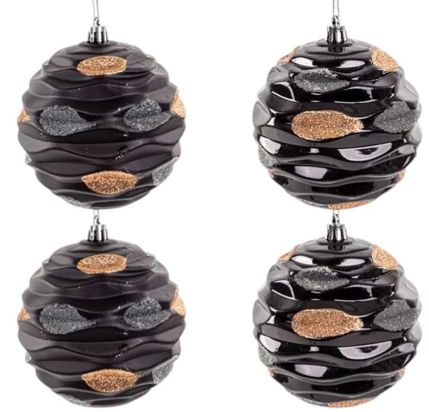 Набір ялинкових іграшок Lefard 4 шт. 10 см чорний із золотом (822-010)