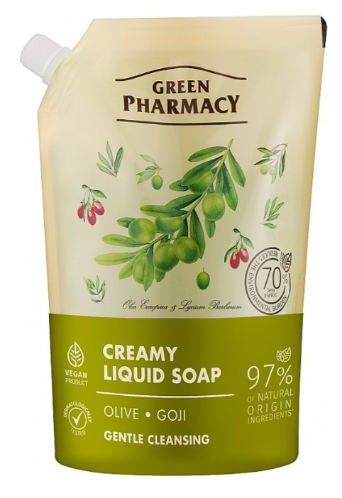Рідке мило для рук Green Pharmacy 460 мл дой-пак оливка та годжі EN (4823015935367)