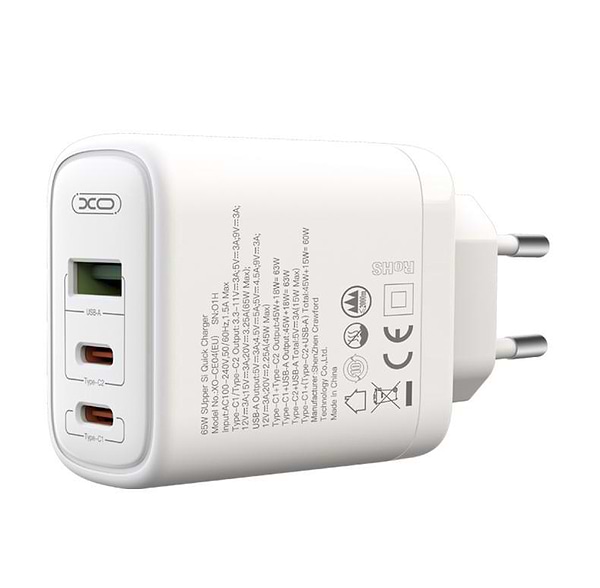 Фото - Сетевое зарядное устройство XO 45W/1 USB + 2 USB-C 65W White (СE04-WH)